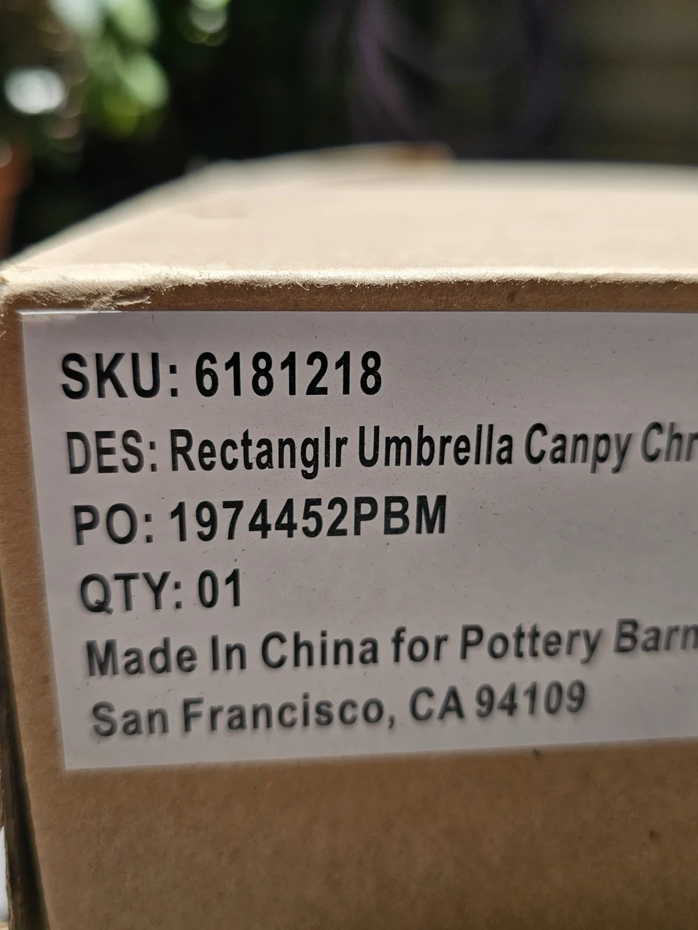Pottery Barn Rectangular Umbrella Canopy